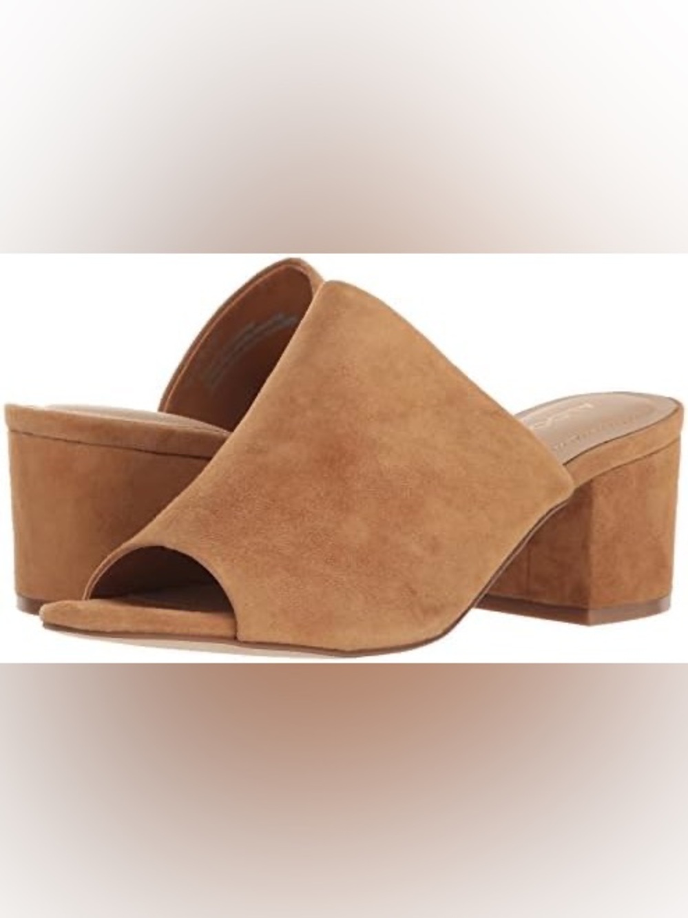 NEW Aldo 9 Alaska Open-Toe Chunky Block Heel Mule Nude Lt. Brown Tan Faux Suede